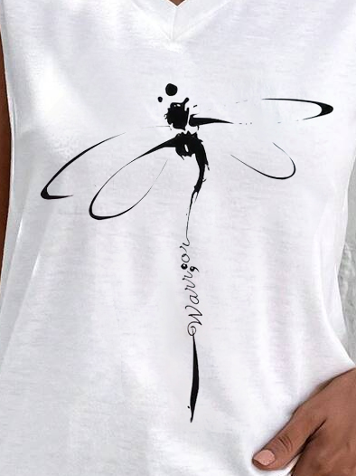 Women's Sleeveless Tank Top Camisole Summer Dragonfly Jersey V Neck Daily Going Out Casual Top White