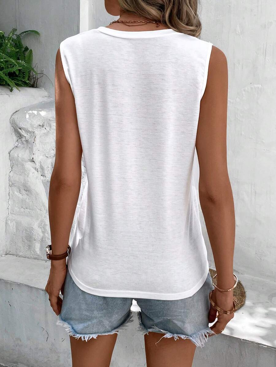 Women's Sleeveless Tank Top Camisole Summer Dragonfly Jersey V Neck Daily Going Out Casual Top White