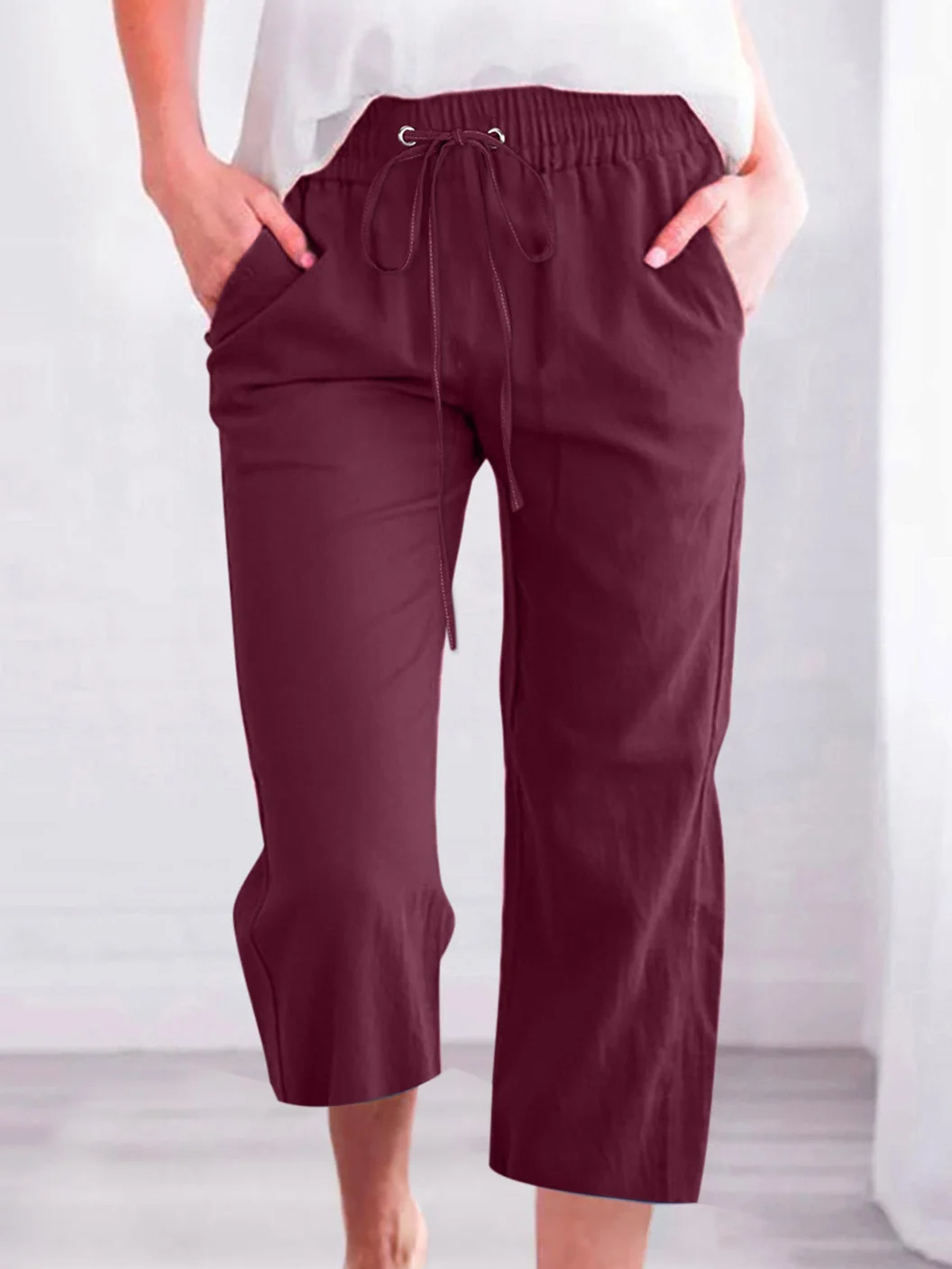 Women's Casual Summer Pants High Waisted Loose Yoga Sweatpants Crop Pants with Pockets