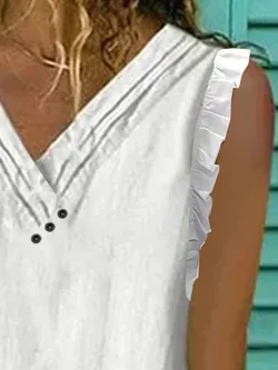 Women's ruffled irregular collar Regular Fit Cotton Tank Top