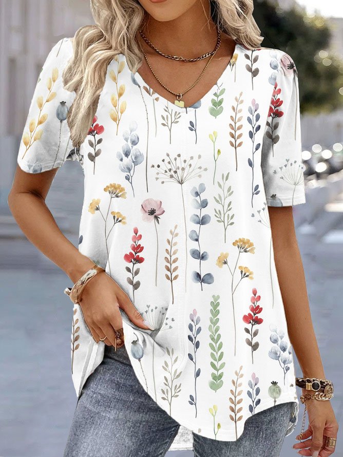V Neck Casual Loose Floral Blouse | justfashionnow