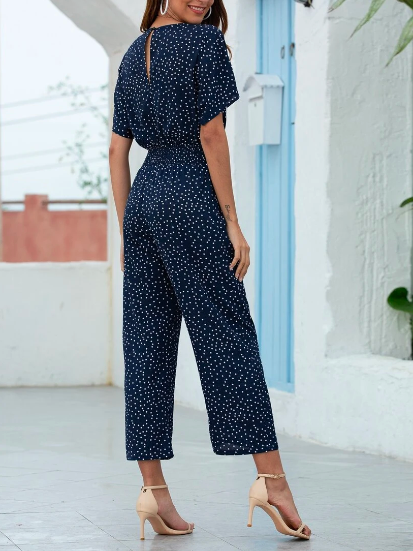 Vacation Loose Polka Dots Buttoned Jumpsuit