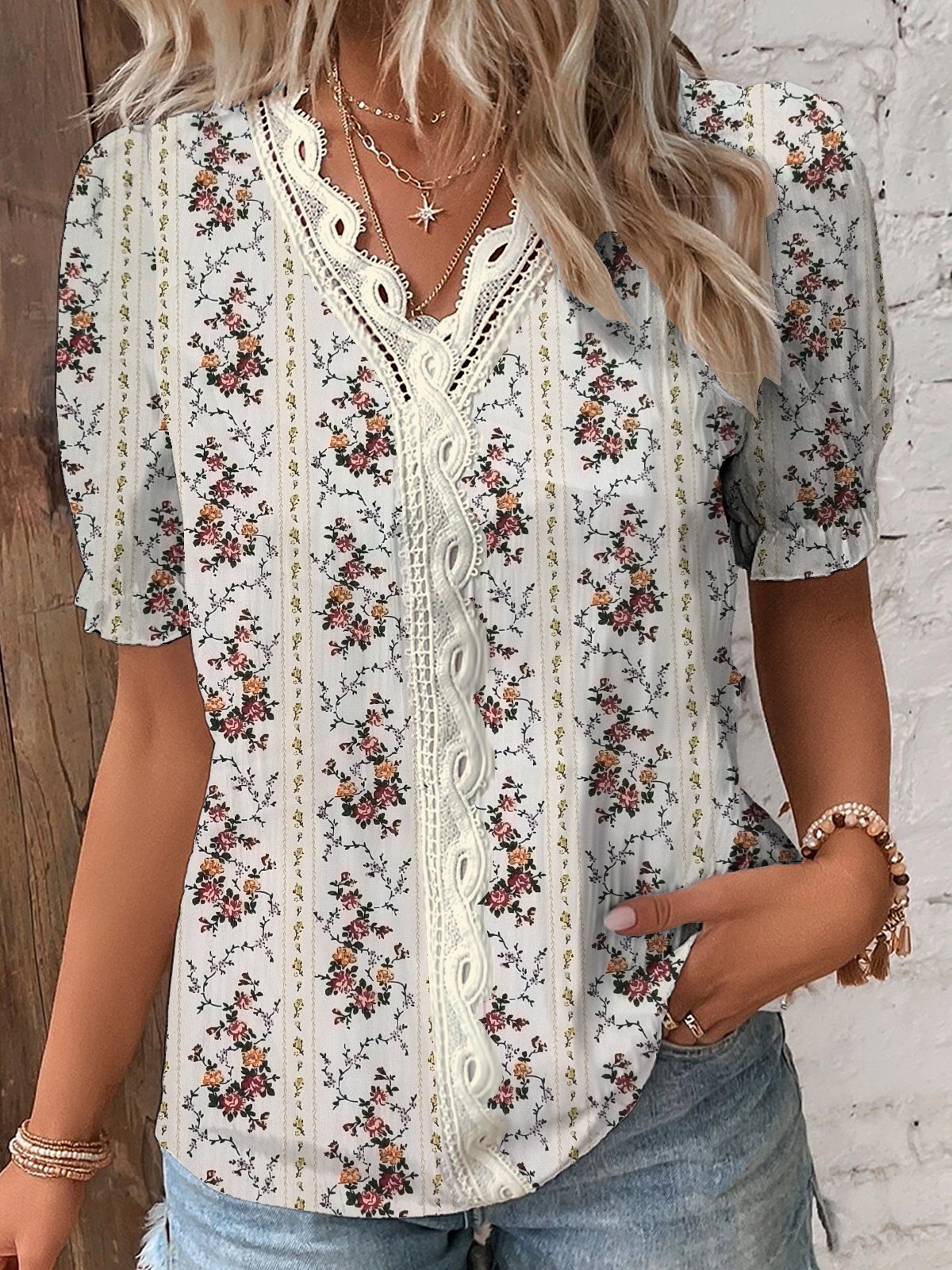 Lace Loose Casual Floral Blouse | justfashionnow