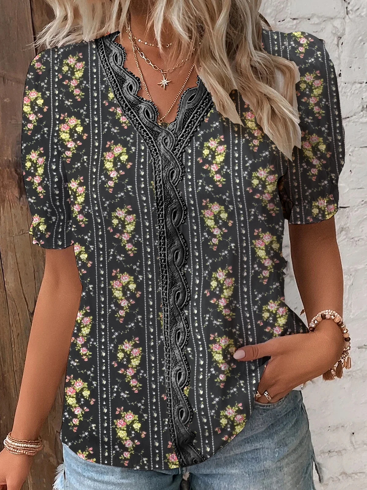 Lace Loose Casual Floral Blouse | justfashionnow