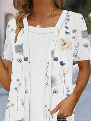 V Neck Loose Casual Floral Blouse