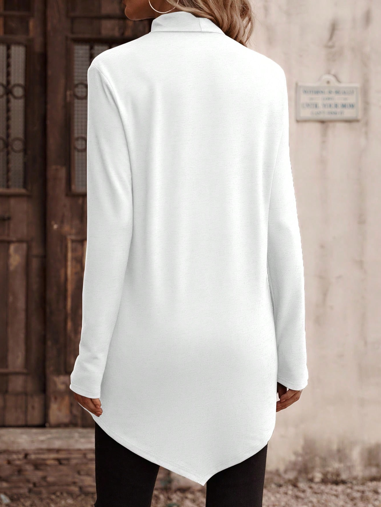 Casual Plain Turtleneck T-Shirt Asymmetric Tunic