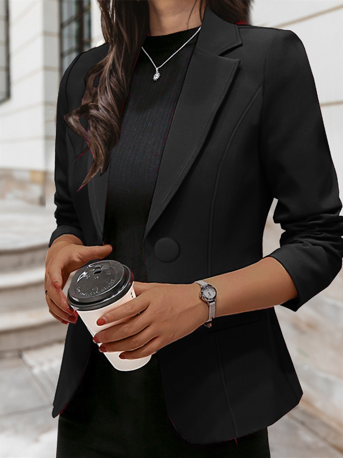 Lapel Collar Loose Plain Casual Blazer Justfashionnow