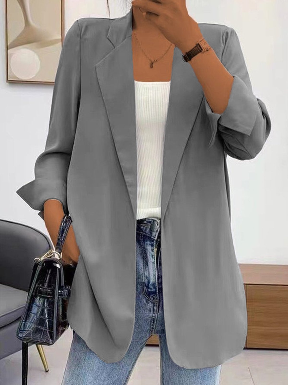 Lapel Collar Plain Casual Blazer