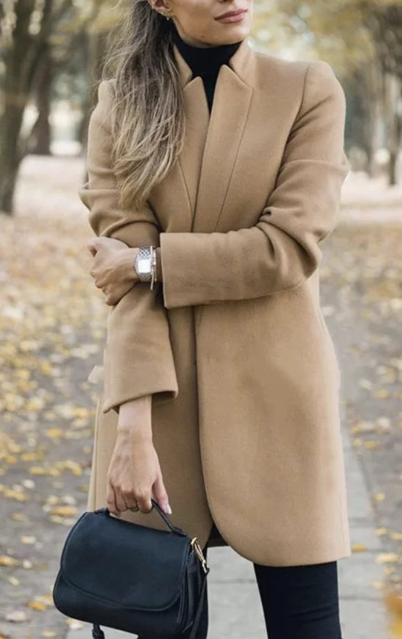 Women's Stand Collar Plain Coat