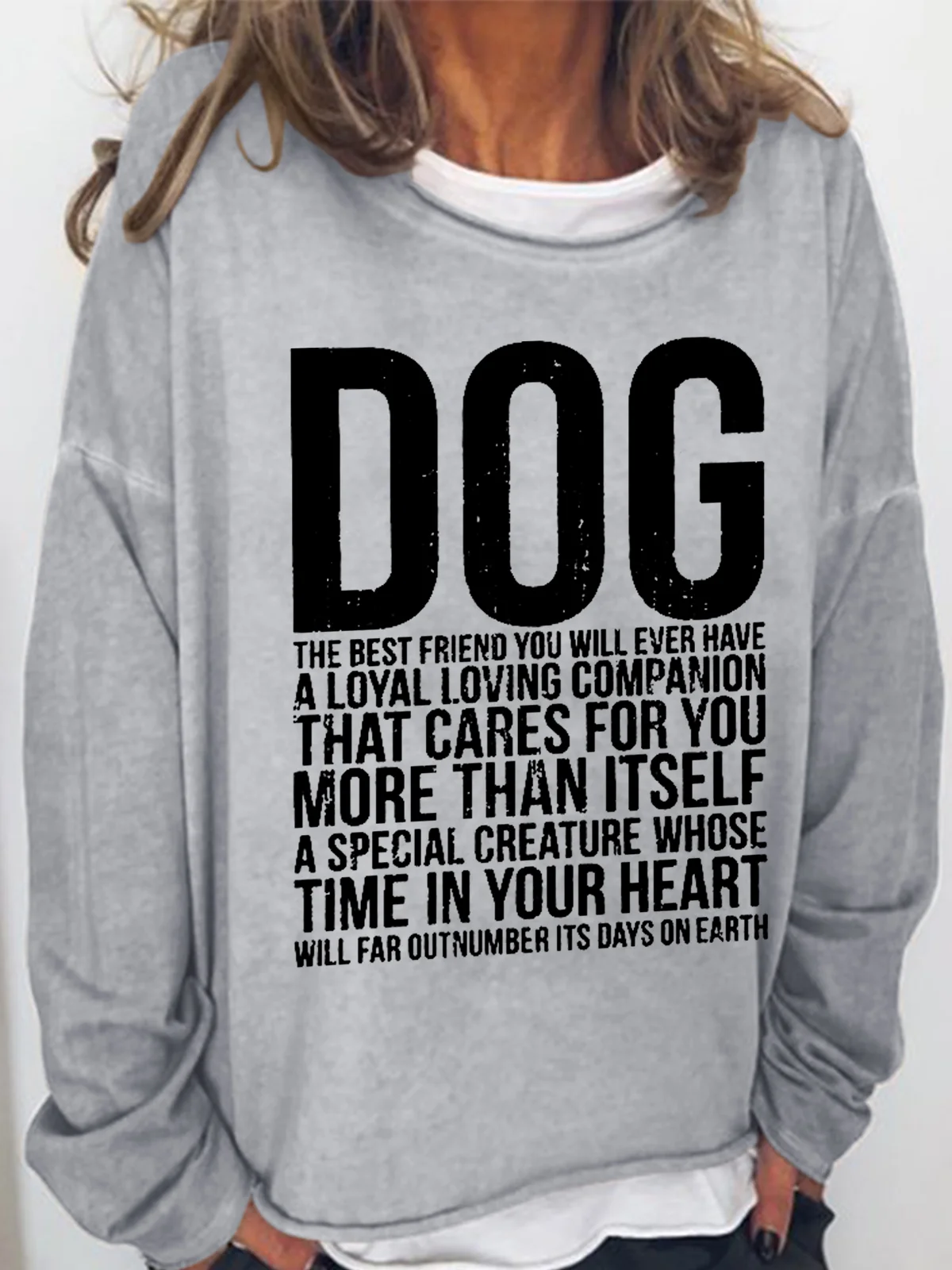 Women's Crew Neck Dog Casual Spring/Fall Cotton-Blend Long Sleeve Sweatshirt