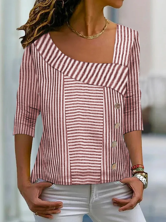 Striped Casual Knitted Others Shirt