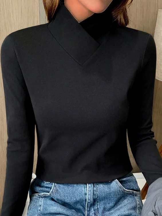 Women's Long Sleeve Tee T-shirt Spring/Fall Plain Daily Going Out Casual Top Black