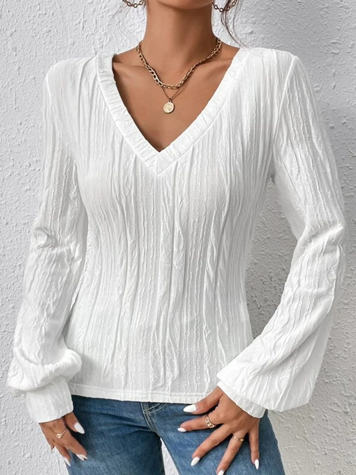 Casual V Neck Loose Cotton-Blend Shirt