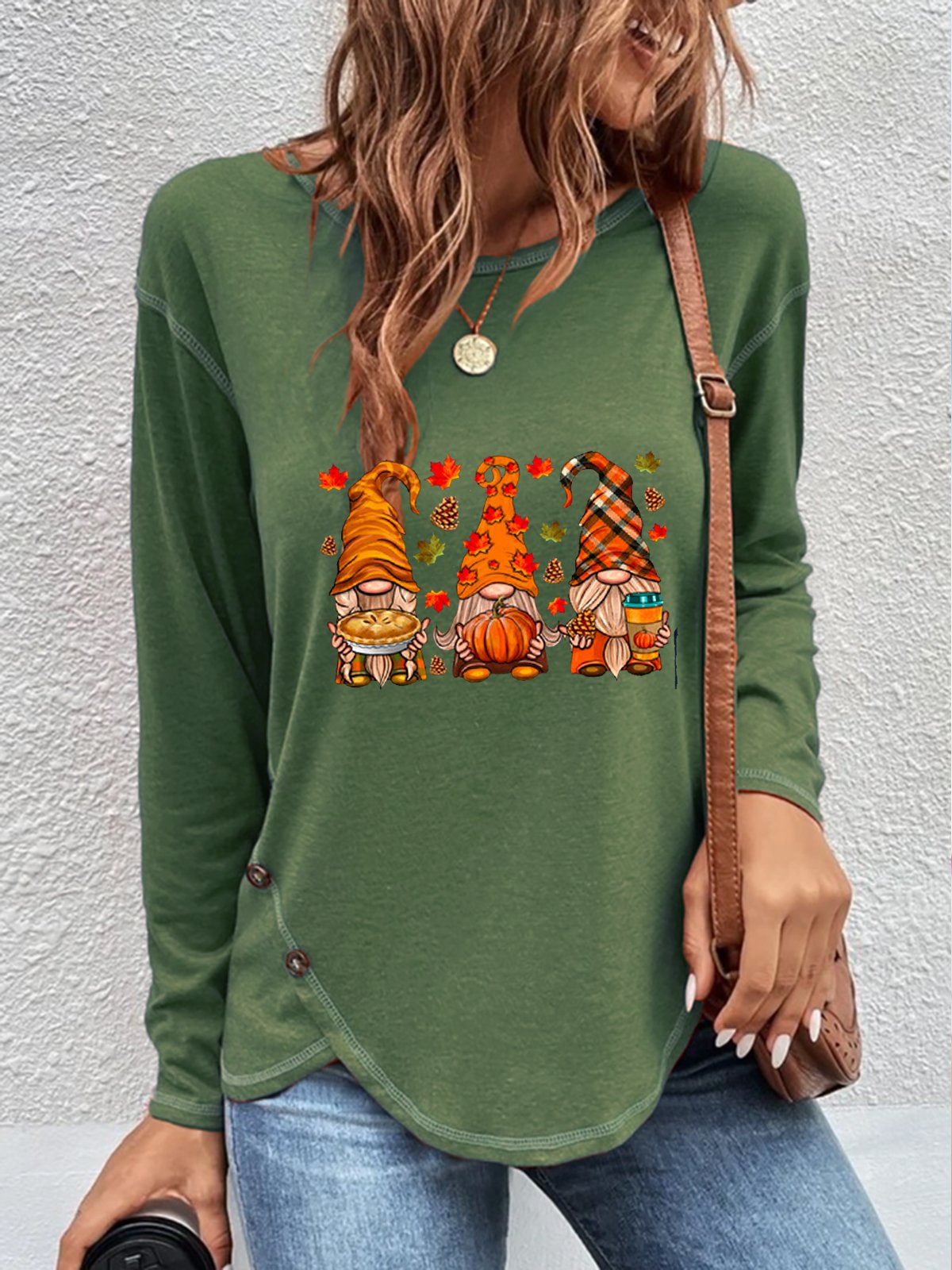 Women's Long Sleeve Tee T-shirt Spring/Fall Halloween Buttoned Crew Neck Holiday Going Out Casual Top