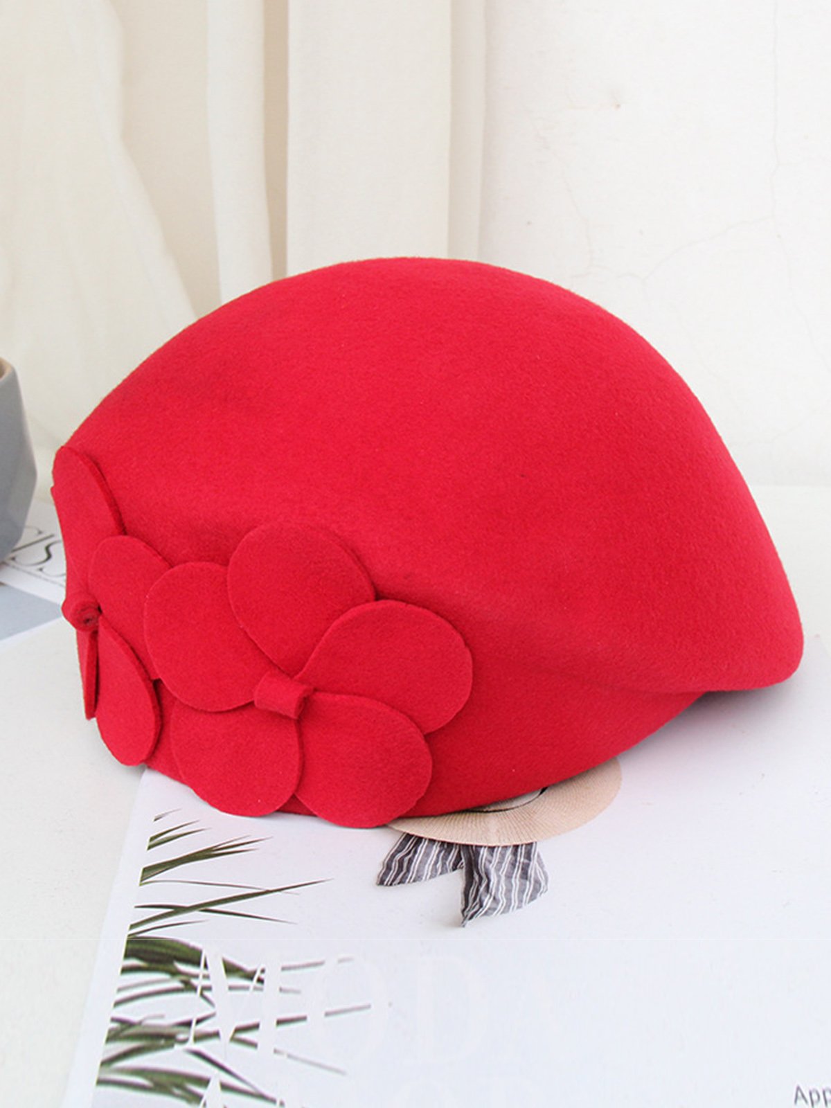 Elegant Floral Wool-Blend Beret