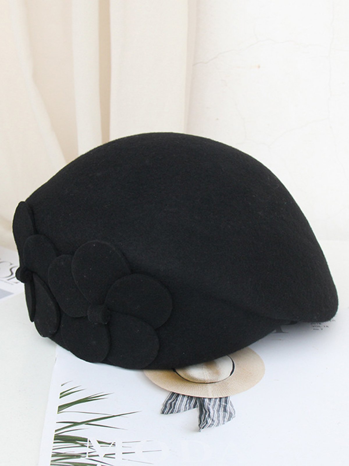 Elegant Floral Wool-Blend Beret