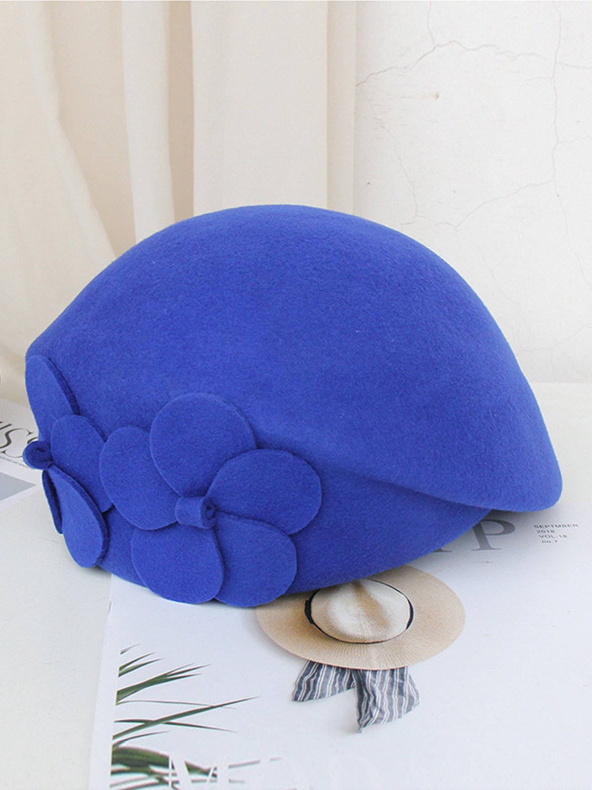 Elegant Floral Wool-Blend Beret