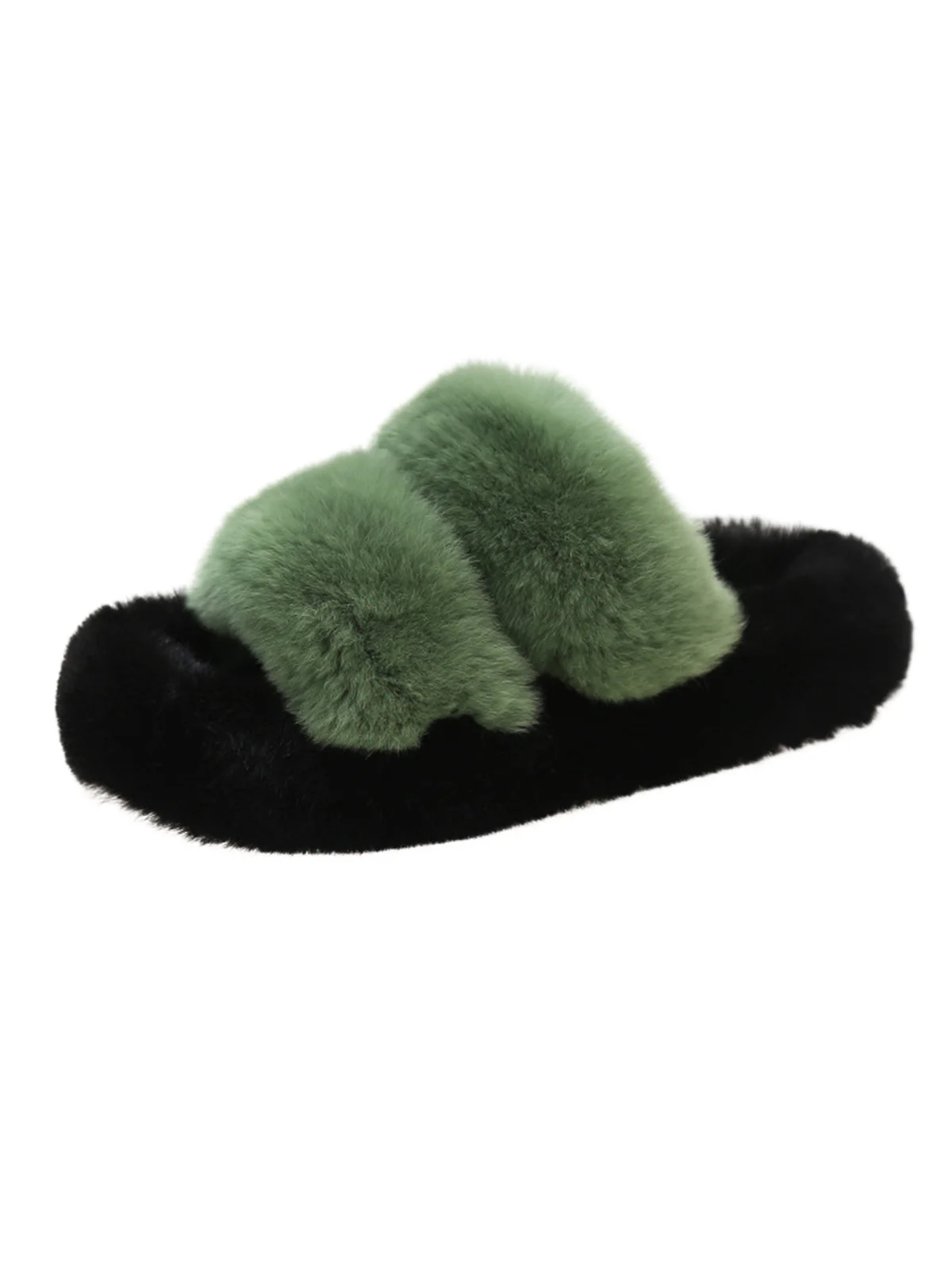 Casual Color Block Double Strap Fluffy Slippers