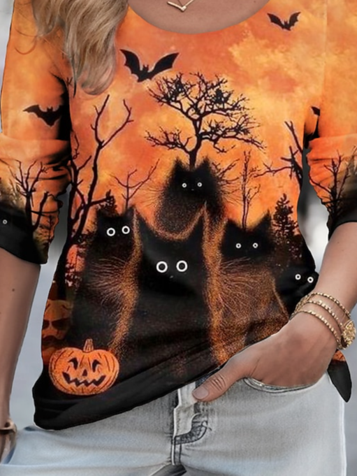 Halloween Black Cat Funny T-Shirt