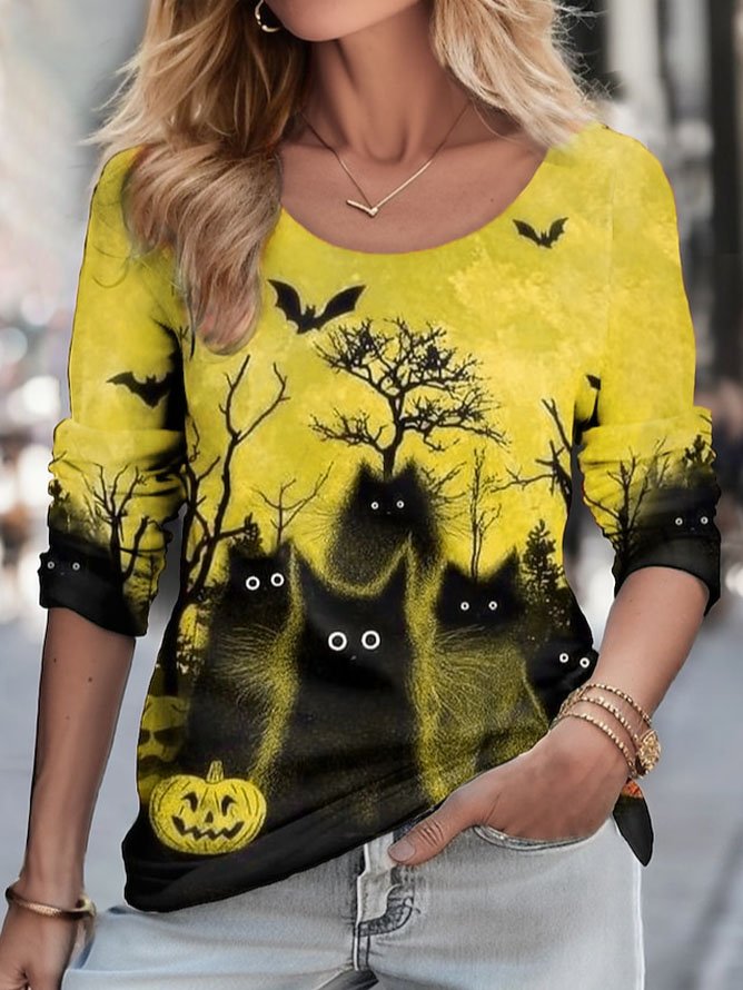 Halloween Black Cat Funny T-Shirt