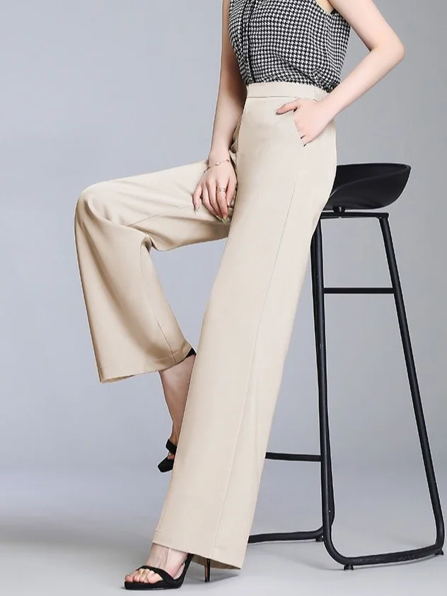 Women's Trousers Straight Pants Daily Going Out Casual Pocket Stitching Plain All Season Pants