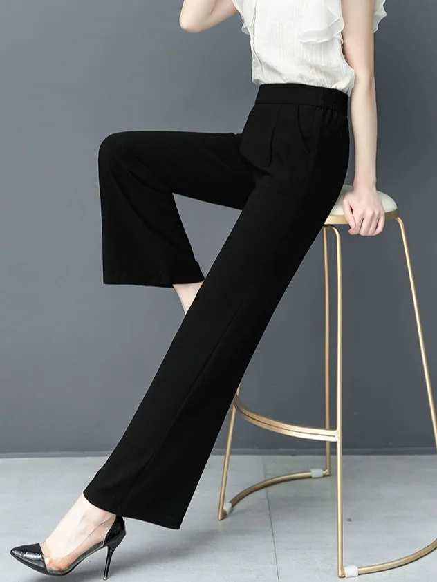 Women's Trousers Straight Pants Daily Going Out Casual Pocket Stitching Plain All Season Pants