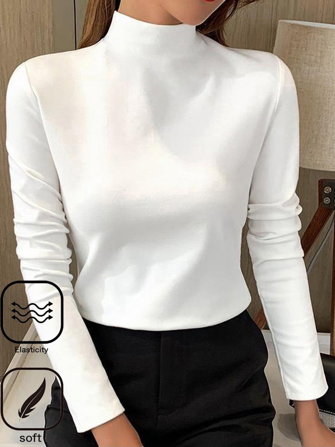 Women's Long Sleeve Tee T-shirt Spring/Fall Plain Knitted Mock Neck Daily Going Out Casual Top