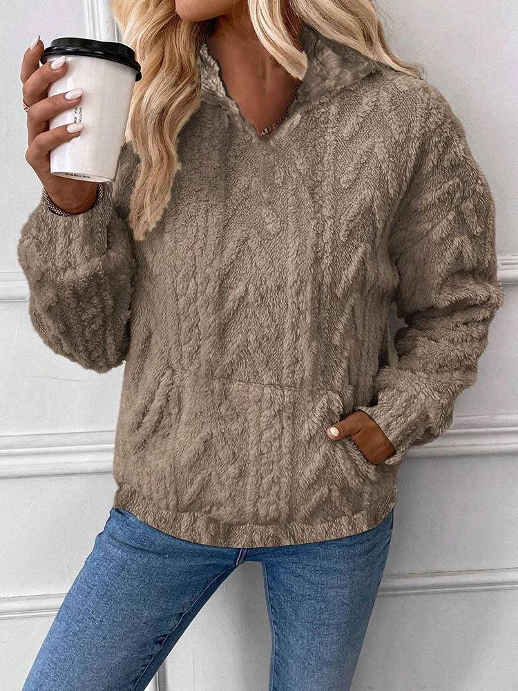 Women's V Neck Ribbed Casual Spring/Fall Long Sleeve Sweatshirt