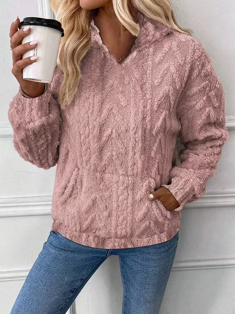 Women's V Neck Ribbed Casual Spring/Fall Long Sleeve Sweatshirt