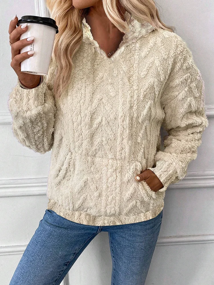 Women's V Neck Ribbed Casual Spring/Fall Long Sleeve Sweatshirt