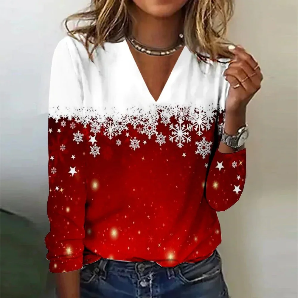 Women's Long Sleeve Tee T-shirt Spring/Fall Christmas Asymmetric Jersey Holiday Going Out Casual Top