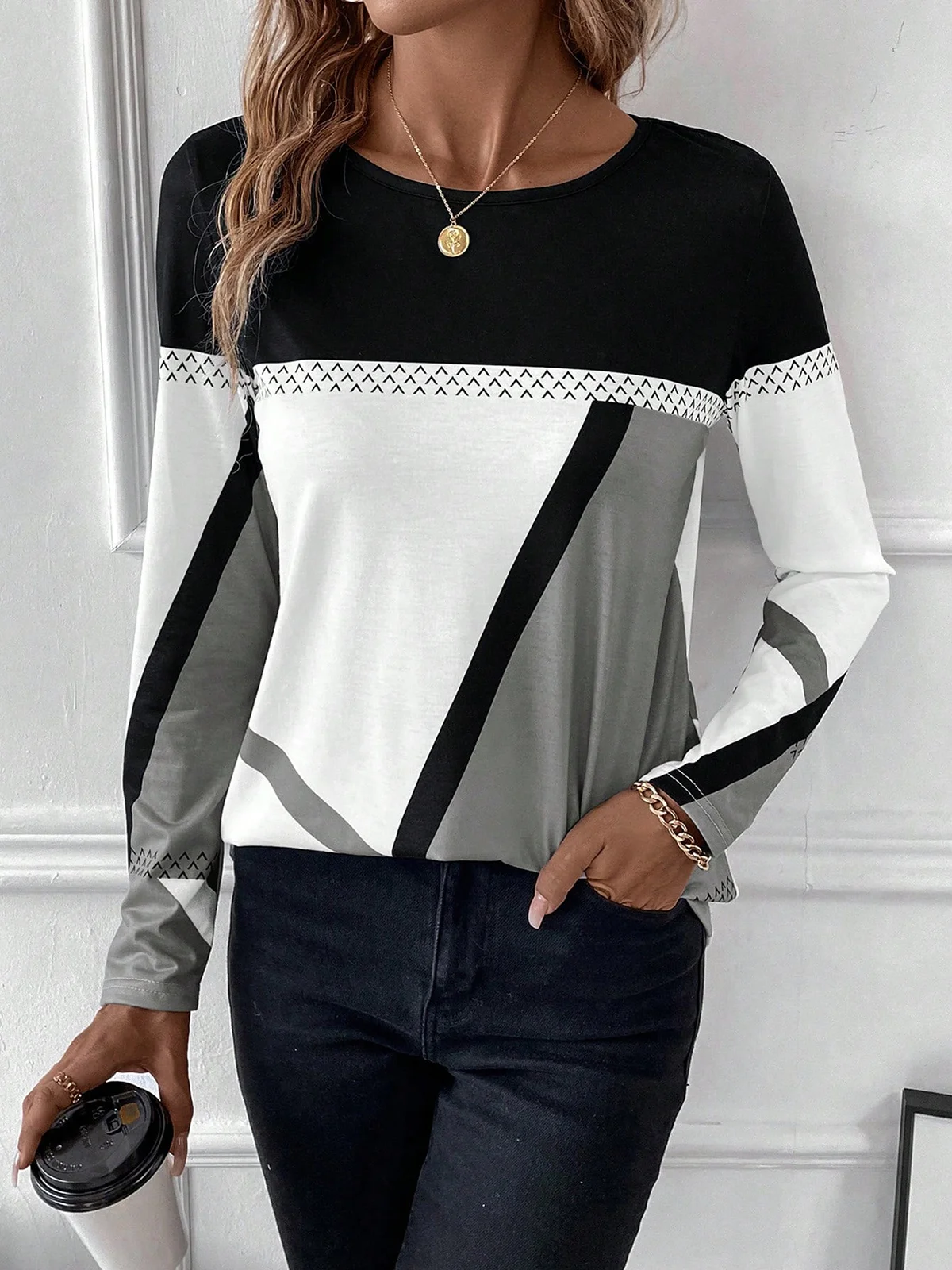 Loose Casual Color Block Crew Neck T-Shirt | justfashionnow