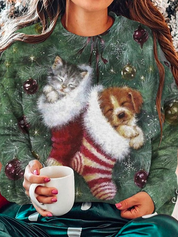 Women Christmas Lovely Animal Print Sweatshirt