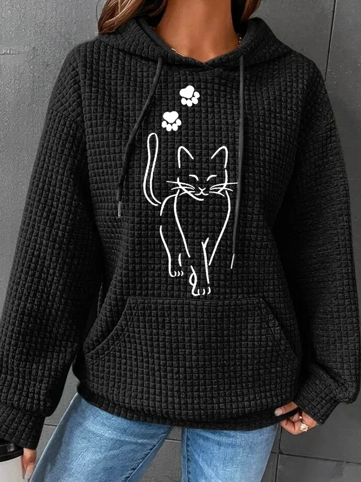 Women's Cat Spring/Fall Cotton-Blend Long Sleeve Casual Daily Hoodie