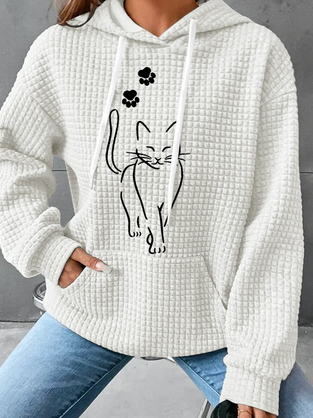 Women's Cat Spring/Fall Cotton-Blend Long Sleeve Casual Daily Hoodie