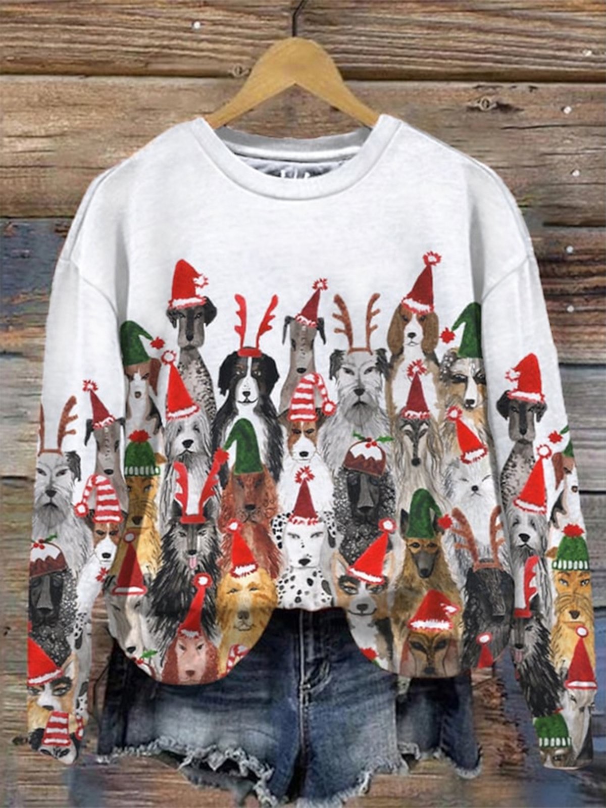 Loose Casual Dog Christmas Crew Neck Sweatshirt | justfashionnow