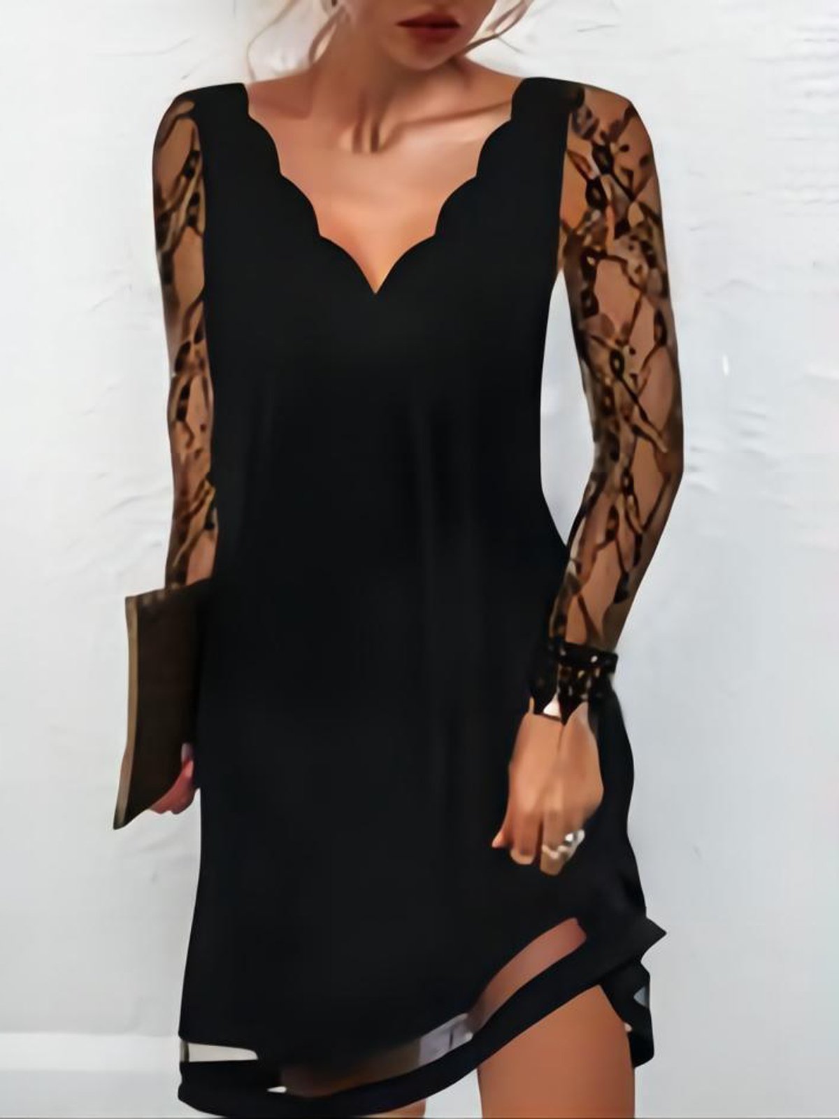 Women's Long Sleeve Spring/Fall Plain Mesh Dress V Neck Holiday Going Out Casual Mini H-Line