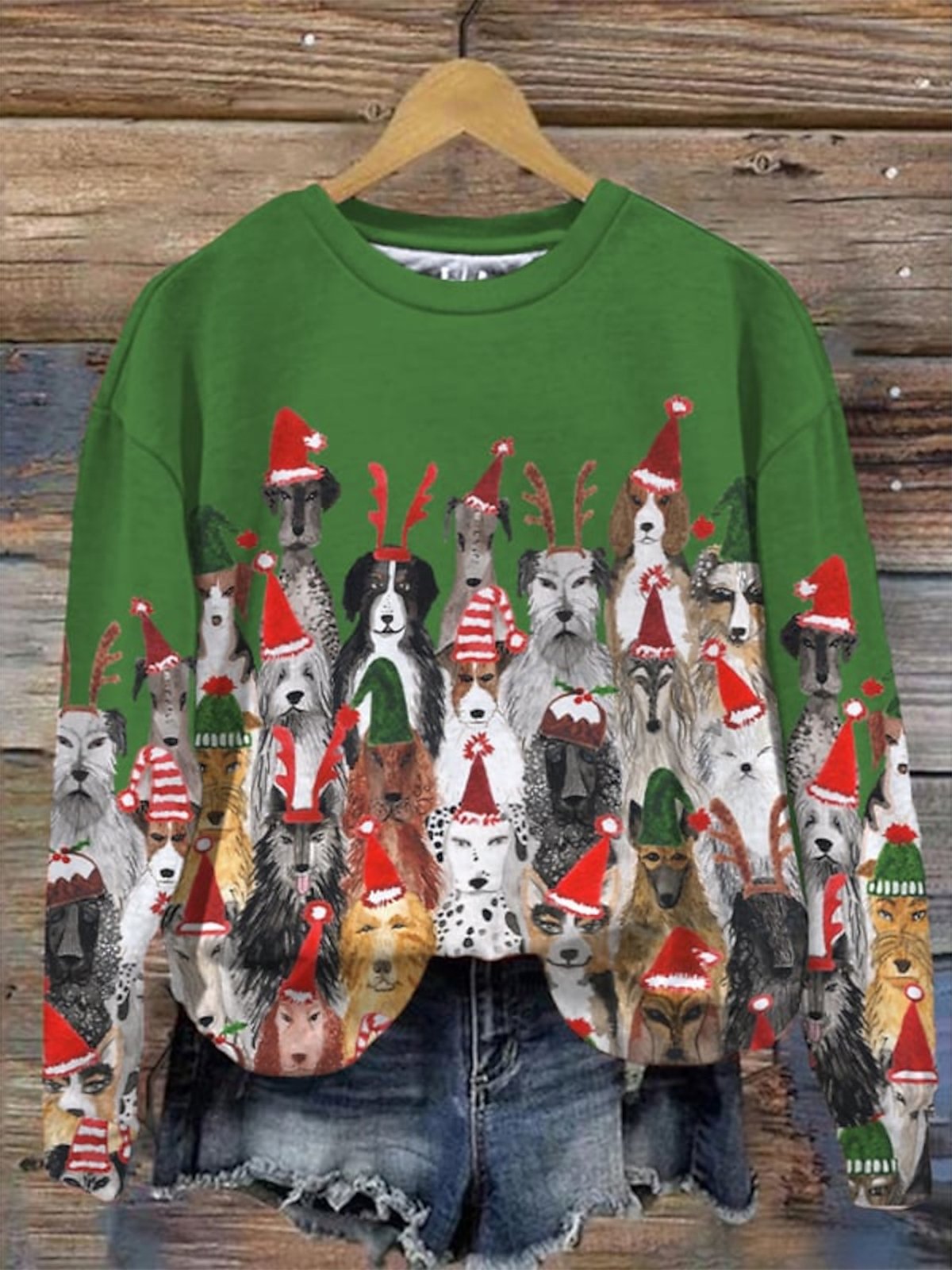 Loose Casual Dog Christmas Crew Neck Sweatshirt