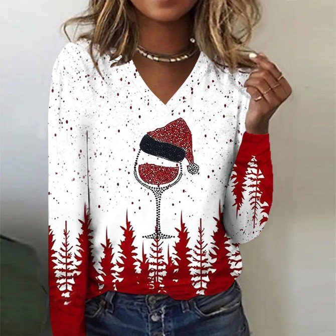 Women's Long Sleeve Tee T-shirt Spring/Fall Christmas Asymmetric Jersey Holiday Going Out Casual Top