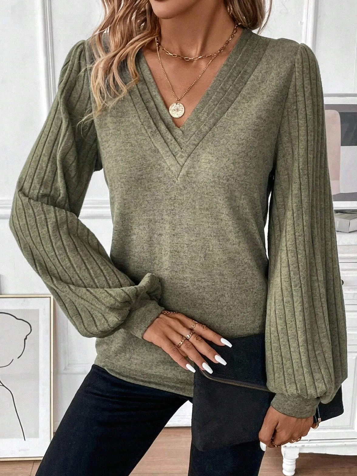Loose Knitted Plain Casual Blouse