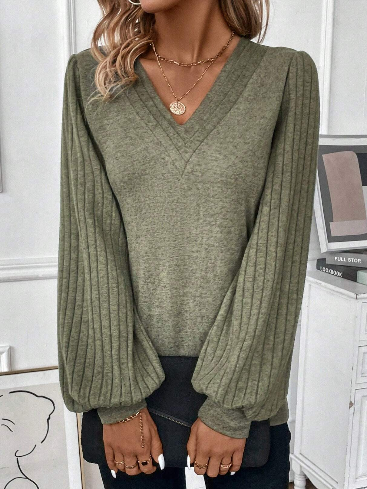 Loose Knitted Plain Casual Blouse