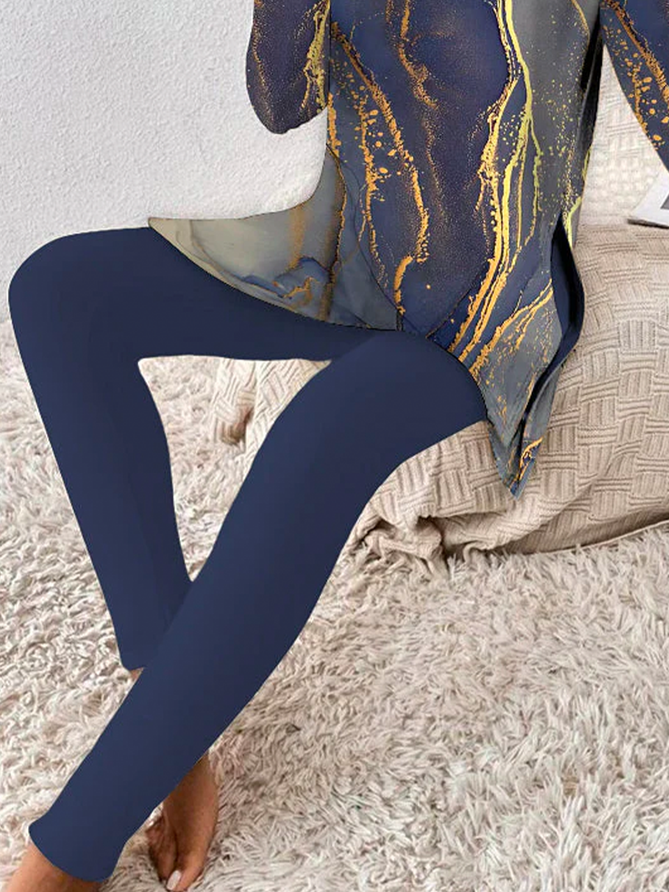 Women's Jersey Abstract Daily Going Out Two Piece Set Long Sleeve Casual Spring/Fall Top With Pants Matching Set Blue