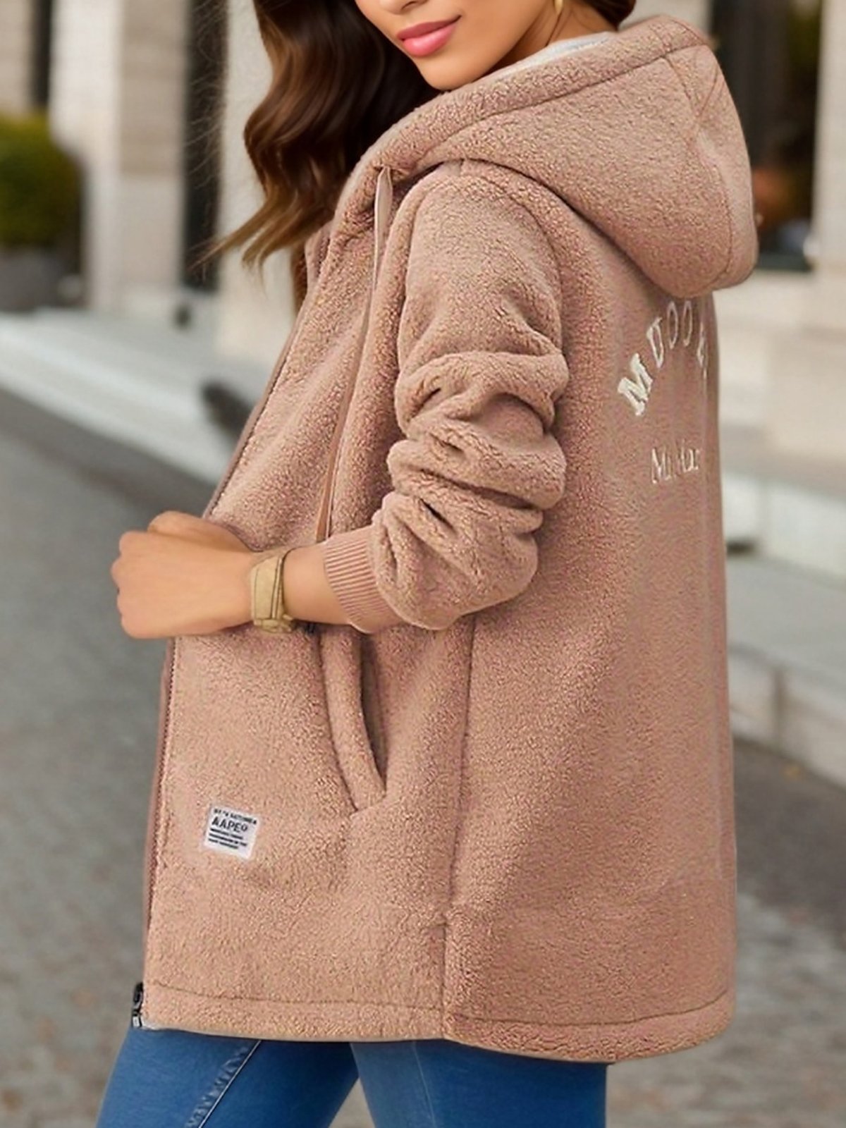 Women's Winter Outerwear Fluff/Granular Fleece Fabric Casual Plain Long Sleeve Hoodie Fleece Coat