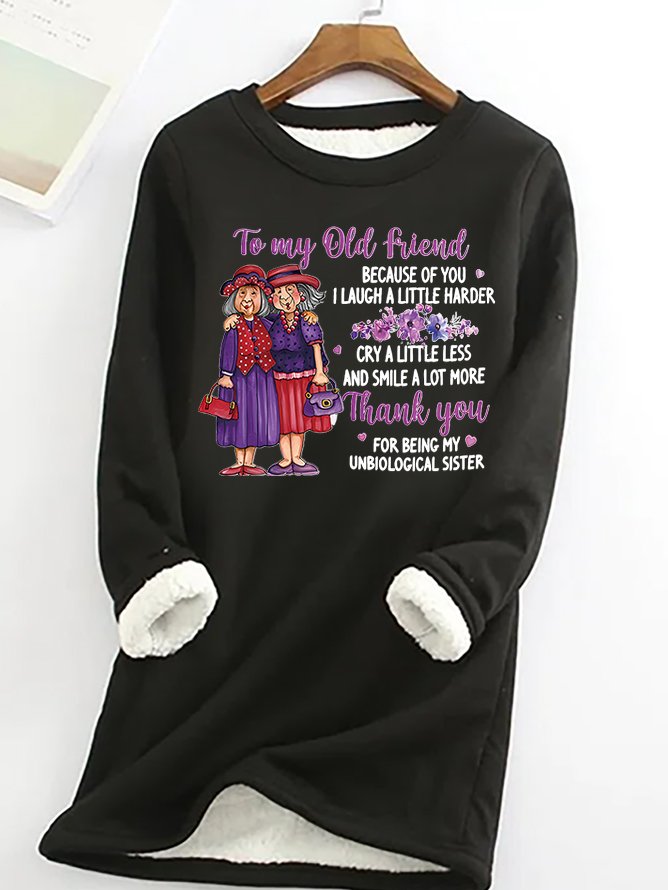 Women's Crew Neck Text Letters Casual Winter Cotton-Blend Long Sleeve Sweatshirt