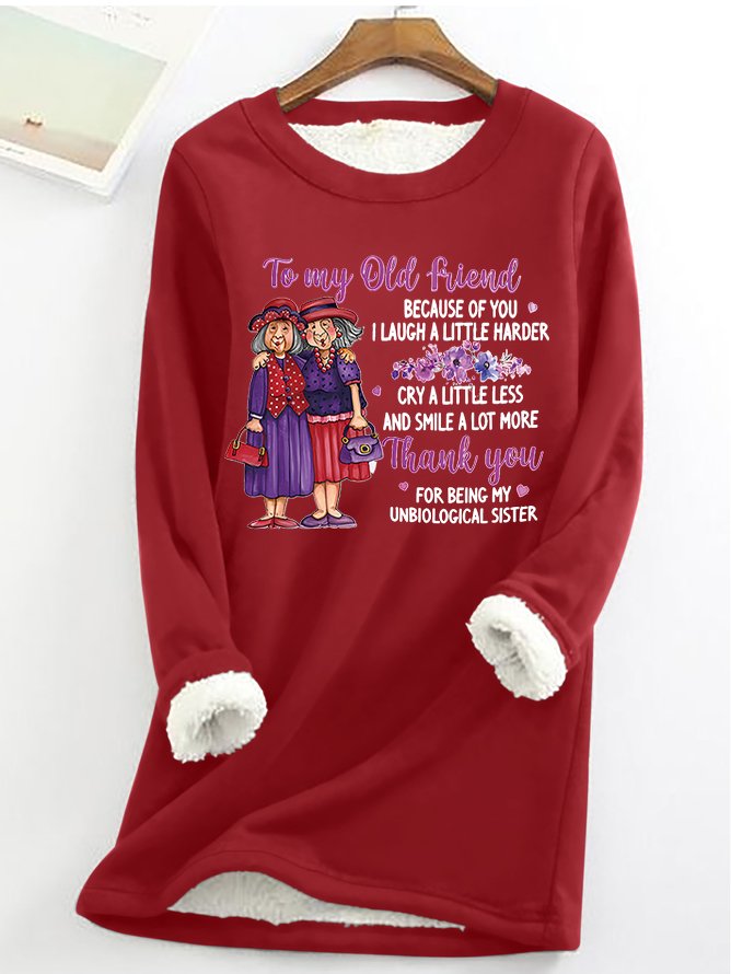 Women's Crew Neck Text Letters Casual Winter Cotton-Blend Long Sleeve Sweatshirt