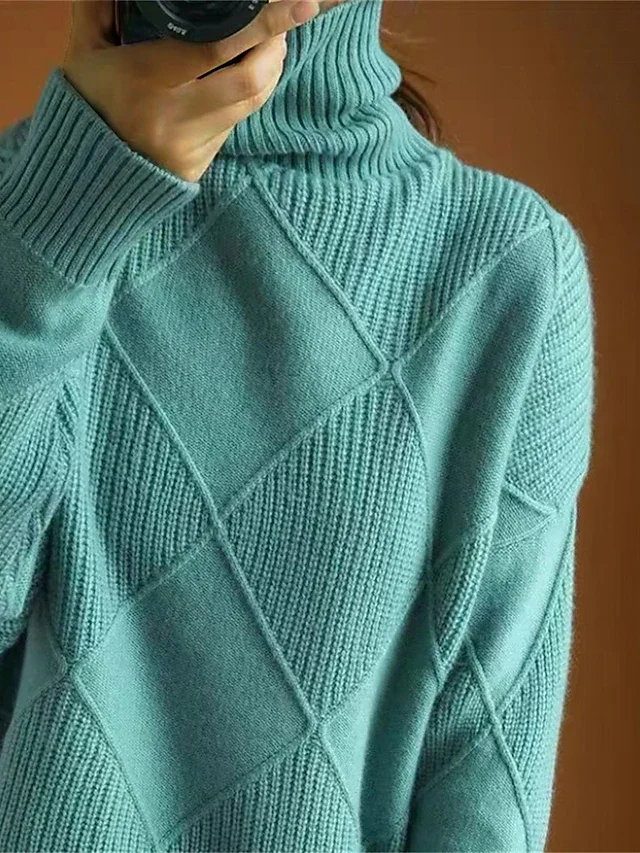 Women Cable Knit Turtleneck Sweater Winter Pullover