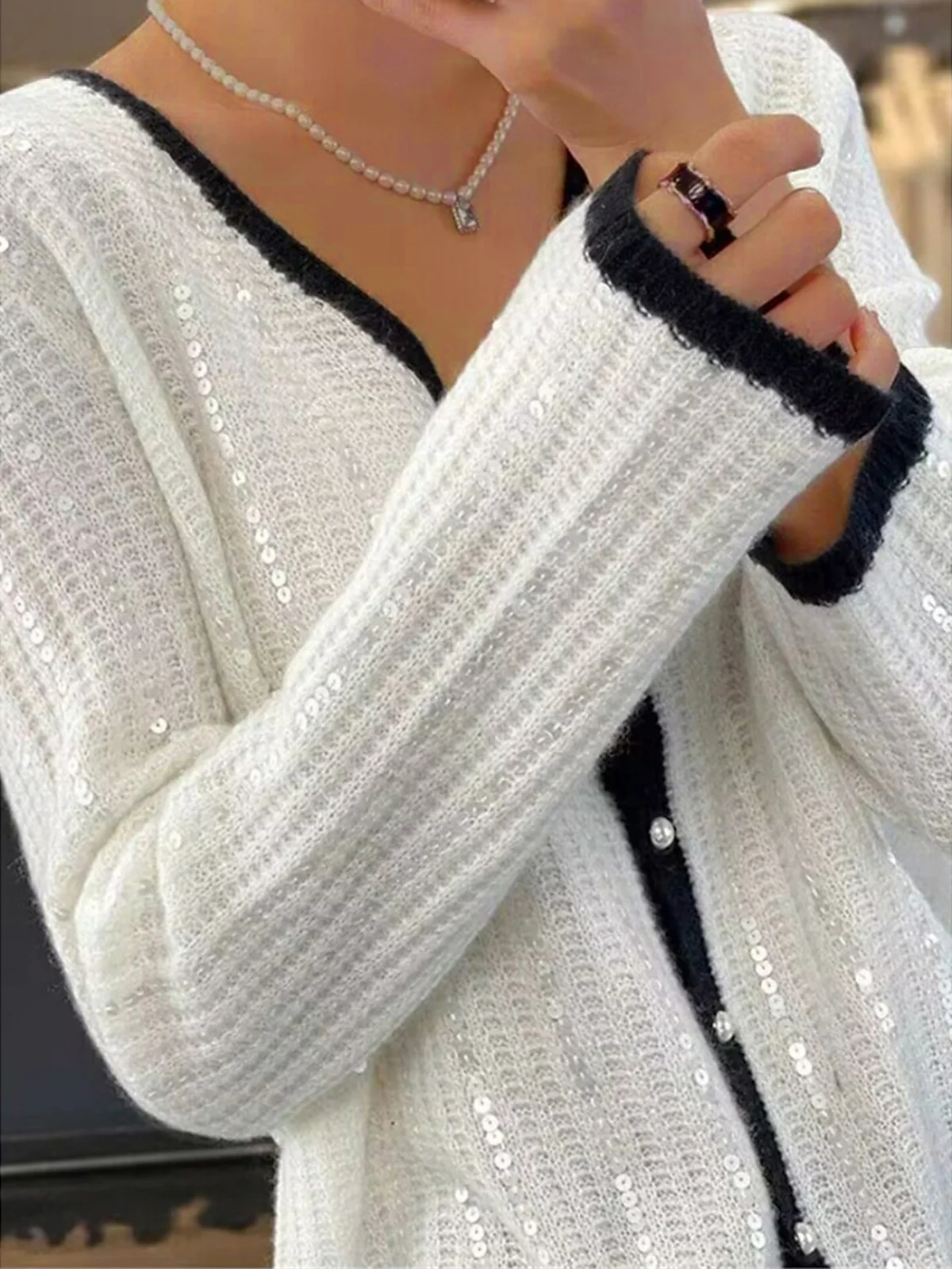 Women's Casual Winter Plain Glitter Cardigan