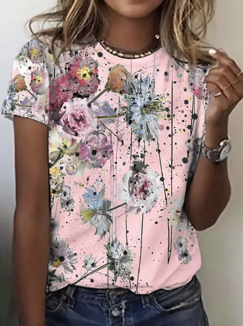 Women's Short Sleeve Tee T-shirt Summer Floral Jersey Crew Neck Daily Going Out Casual Top Pink