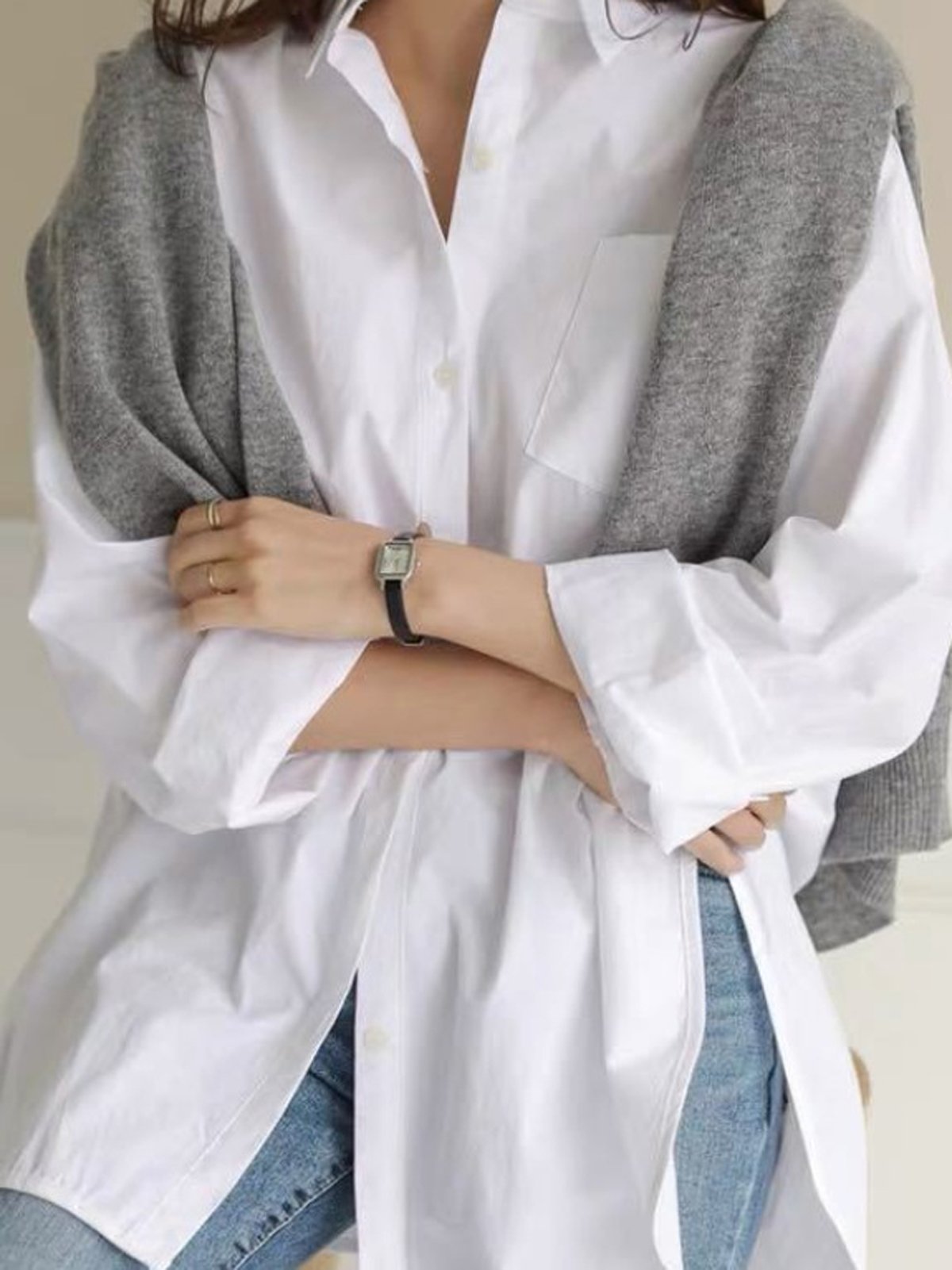 Women's Long Sleeve Shirt Spring/Fall Plain Cotton Shirt Collar Daily Going Out Casual Top