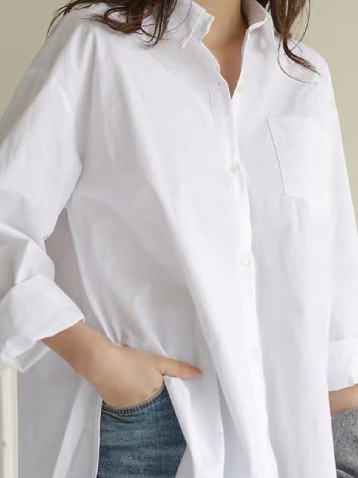 Women's Long Sleeve Shirt Spring/Fall Plain Cotton Shirt Collar Daily Going Out Casual Top